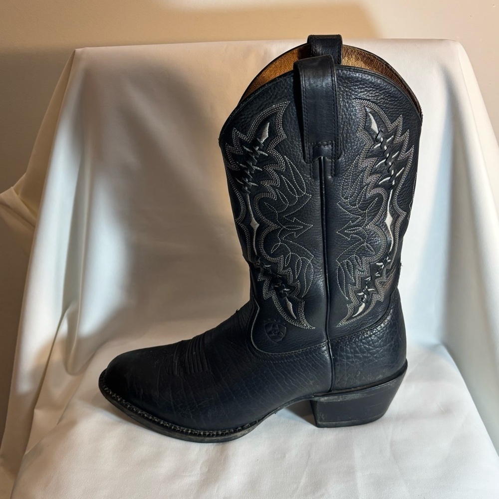 ARIAT Sz 9EE 4LR Black Leather Cowboy Boots with Contrasting Stitching - Picture 8 of 14